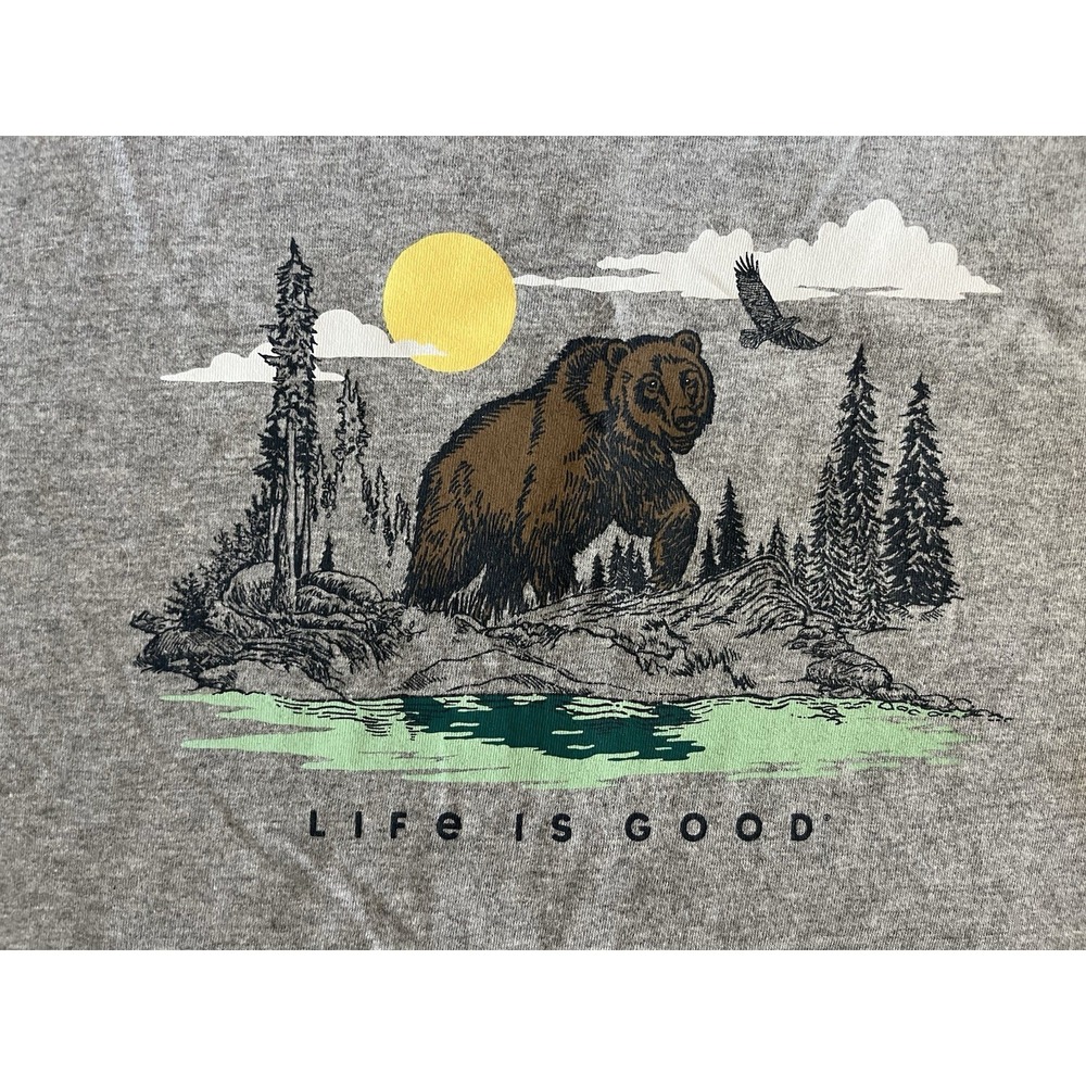 Life is Good Men's Grizzly Bear Forest Crusher Short Sleeve Tee Large Gray